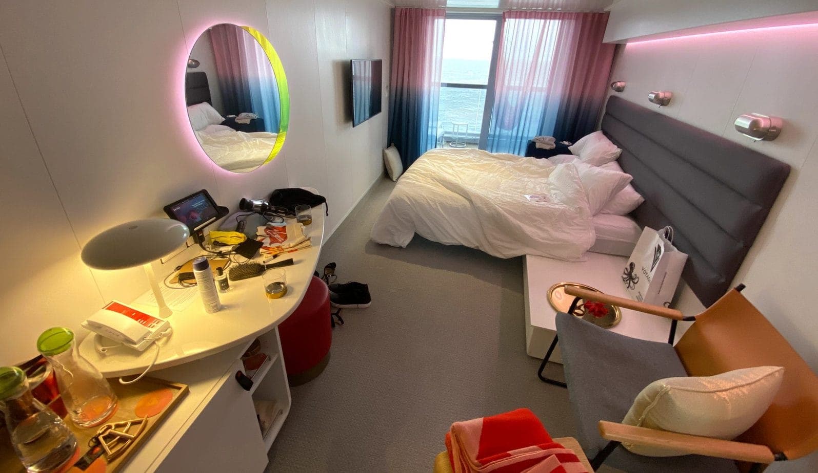 Cruise stateroom with ocean views