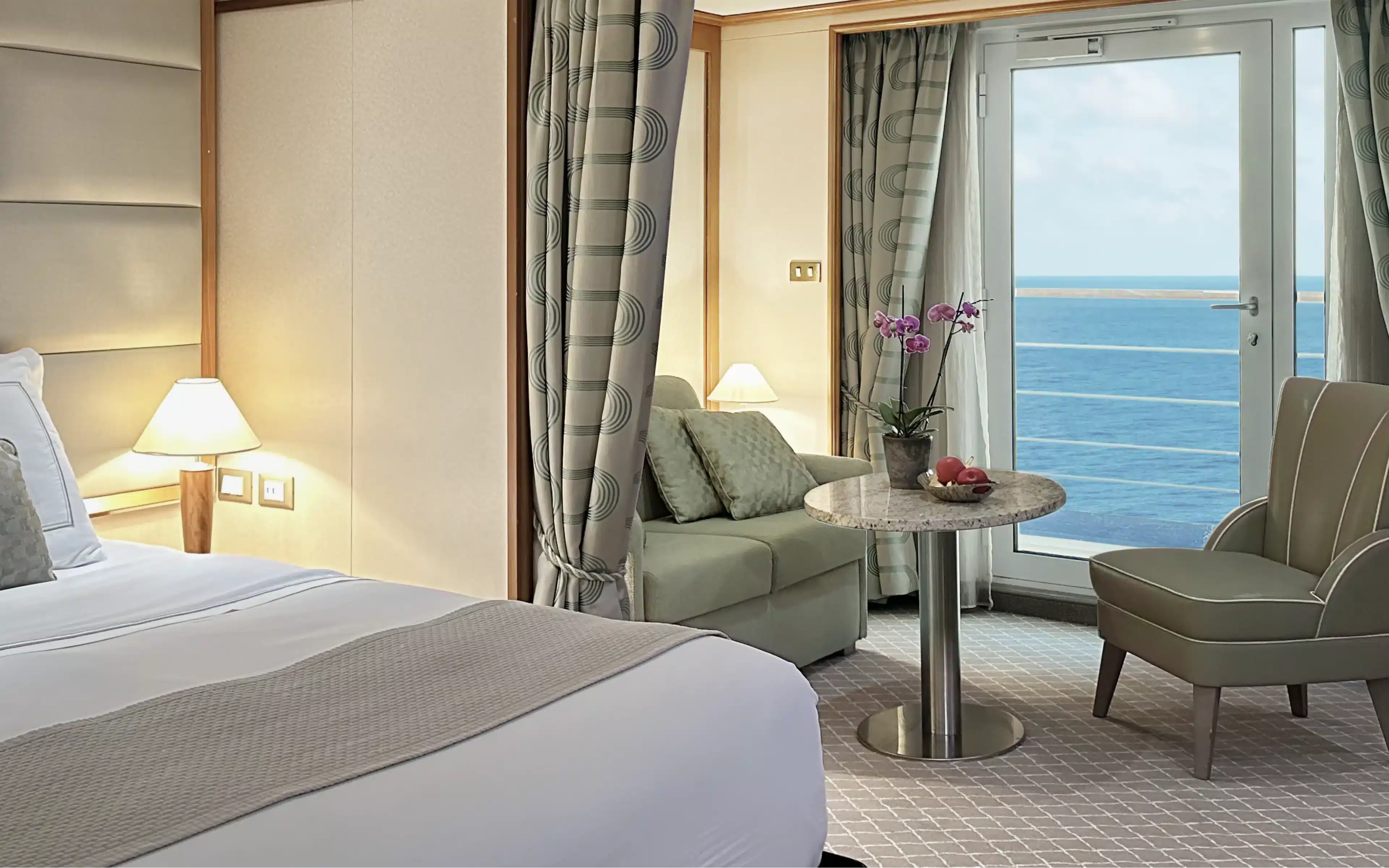 Cruise stateroom with ocean views