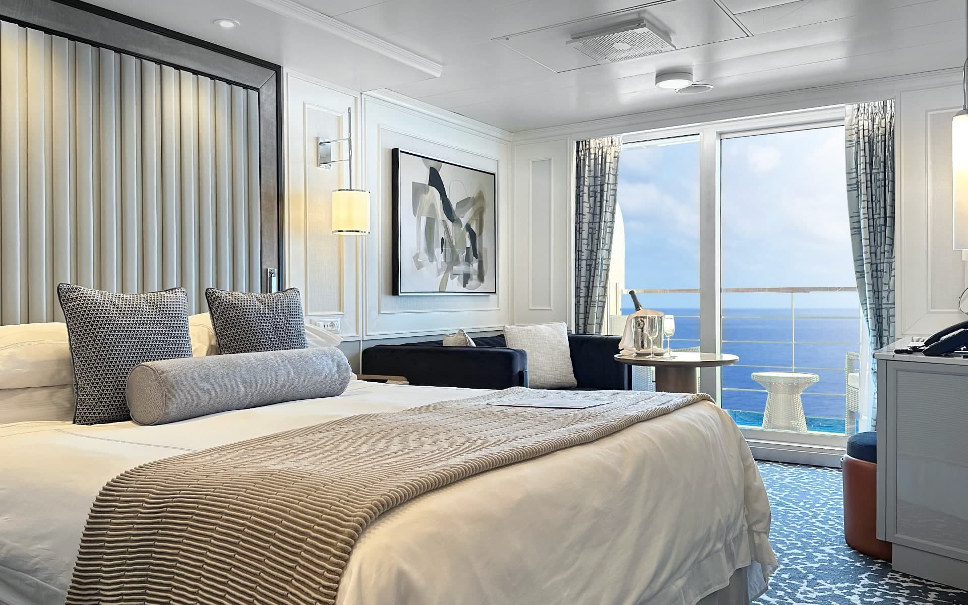 Cruise stateroom with ocean views